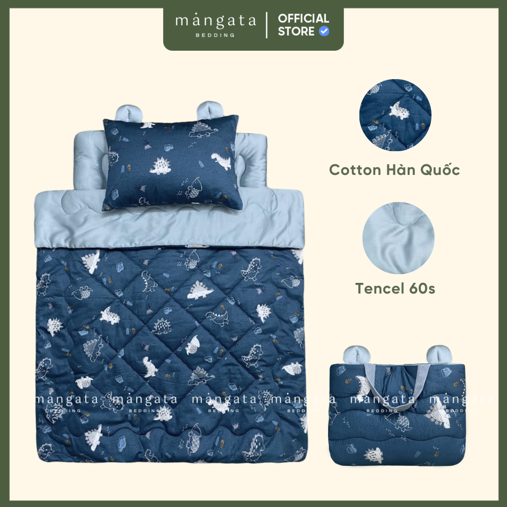 [Chăn to hơn đệm] Bộ chăn gối cho bé mầm non Mangata Bedding gấp gọn 5 trong 1 size 70x120cm 70x140c