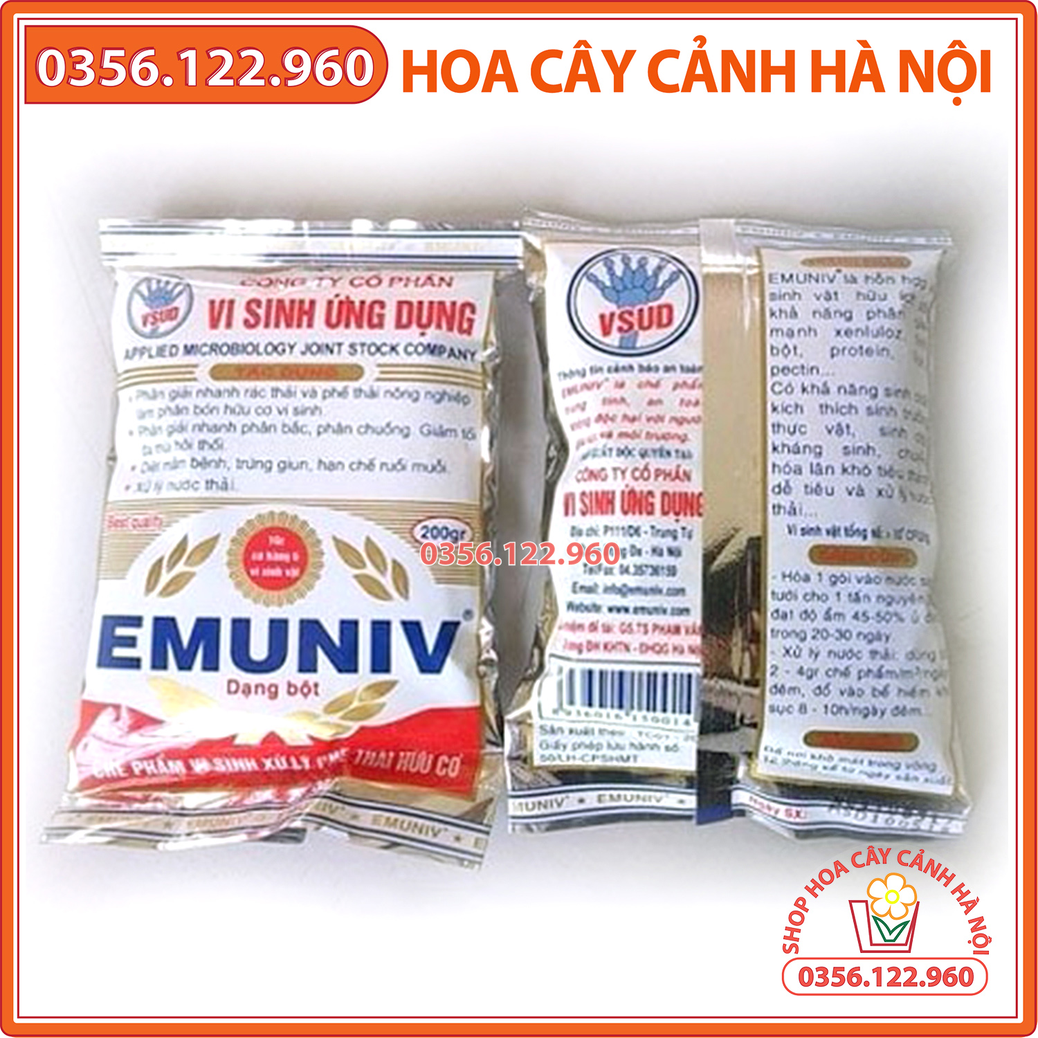 Chế phẩm vi sinh EMUNIV dạng bột gói 200g dùng ủ rác thải phân hữu cơ
