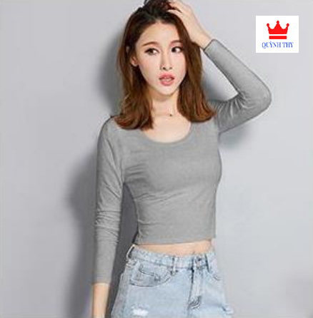 [ Mặc Là Mê ] Áo Thun Croptop Cổ Tròn Dài Tay Dáng Ôm Body Croptop Tay Dài Cổ Tròn Vải Co Giãn Màu T