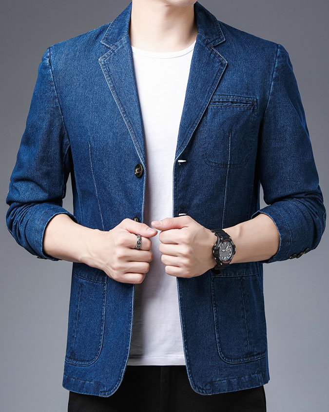 Áo jean áo jean nam áo khoác bò cổ vest chất liệu jean cao cấp loại 1 dày dặn với cúc cài 3 khuy man