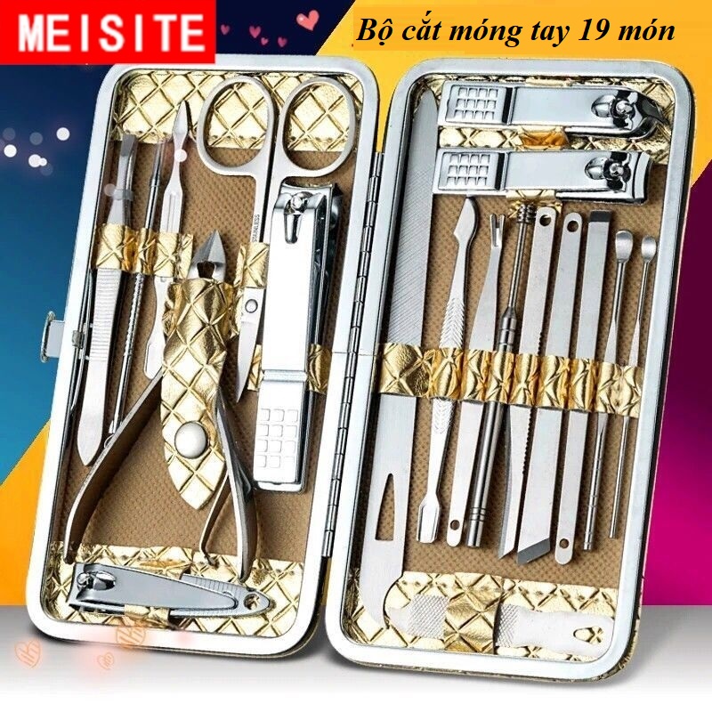 [Chọn Mã] Bộ kiềm cắt móng 15-18-19-20 món thép không gỉ hộp da vàng rồng dạng ví cầm tay cao cấp