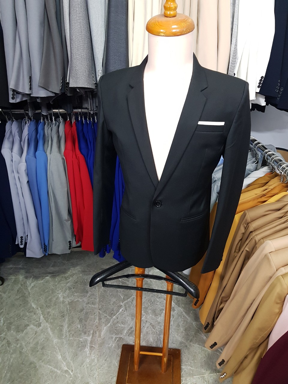 Áo vest nam 1 nút màu đen cá tính phong cách