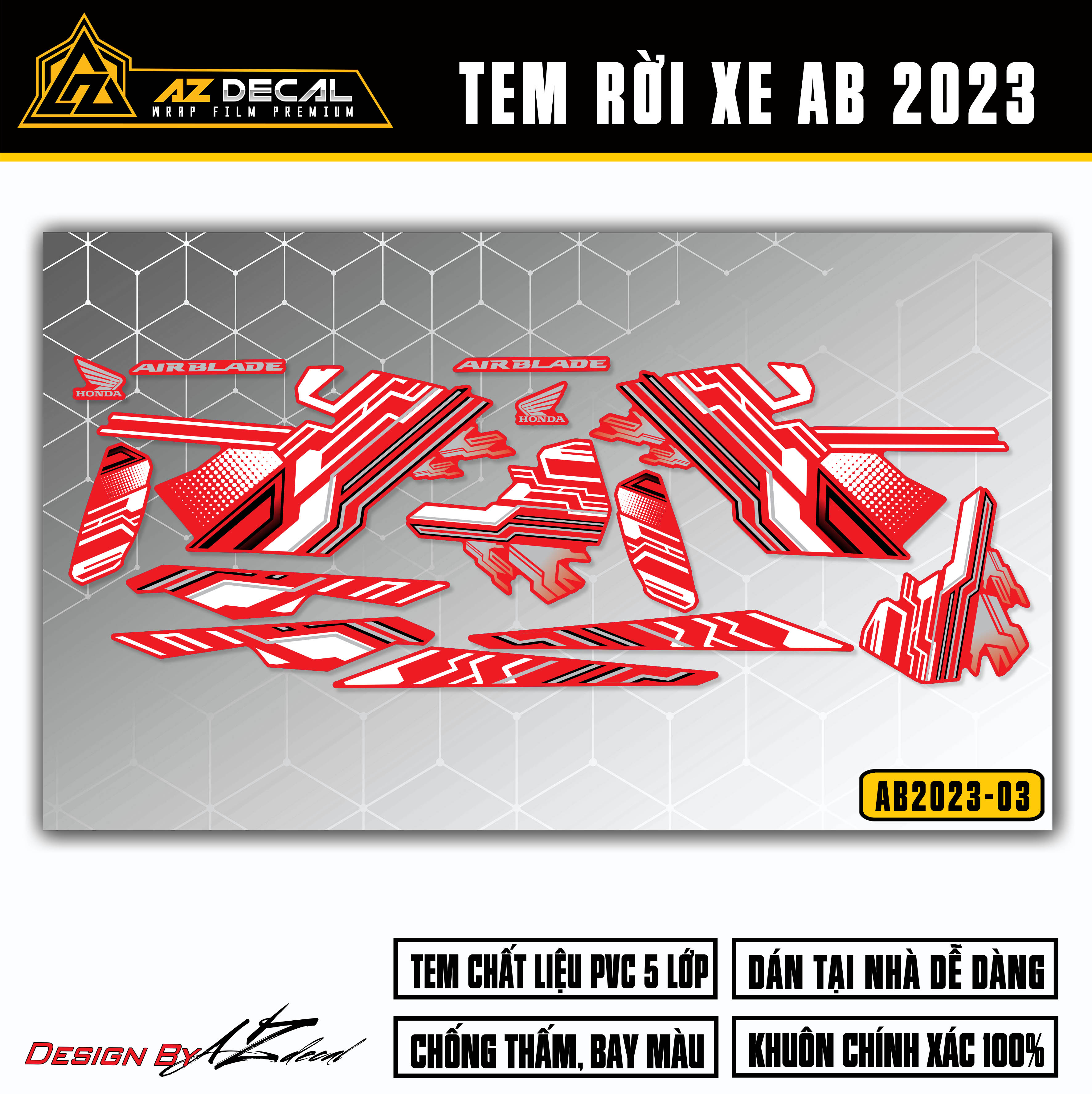 Tem AirBlade 2023 Thiết Kế Hiện Đại | AB2023-03 | Team Decal Dán Xe Máy AB Air Blade 125 160 Chống N