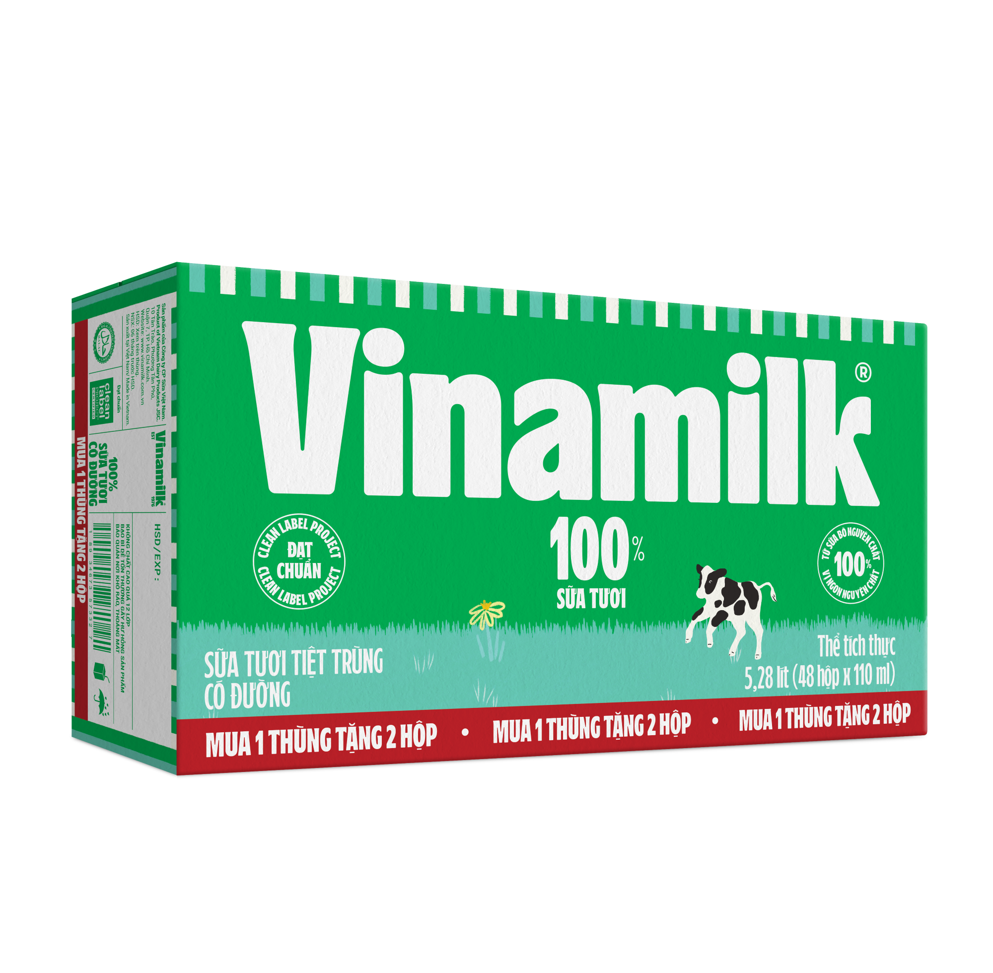 [TẶNG THÊM 2 HỘP] Thùng 48 hộp sữa tươi Vinamilk 100% có đường 110ml