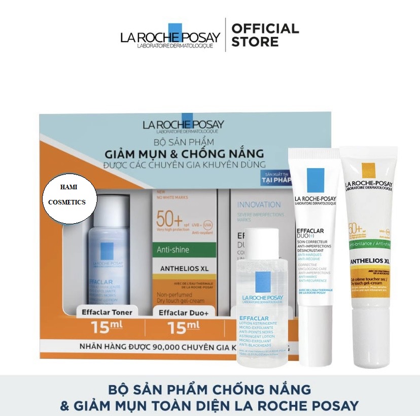 Bộ Sản Phẩm Giảm Mụn & Chống Nắng La Roche - Posay: 3 Món Effaclar Toner 15Ml + Effaclar Duo Plus 15Ml + Anthelios Dry Touch 15Ml - Hami Cosmetics