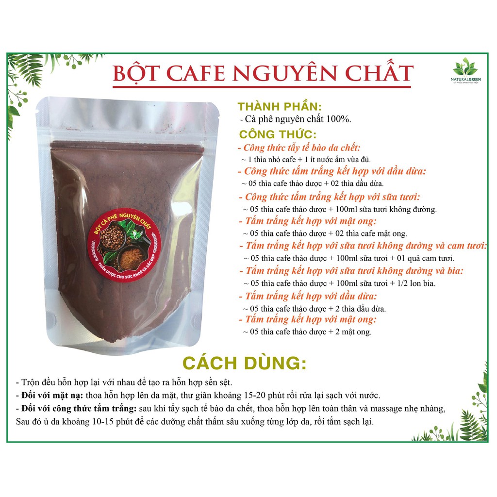 ( Loai 1 ) Bột Cà Phê Nguyên Chất Dưỡng Da Tẩy Da Chết Đắp Mặt Trắng Da