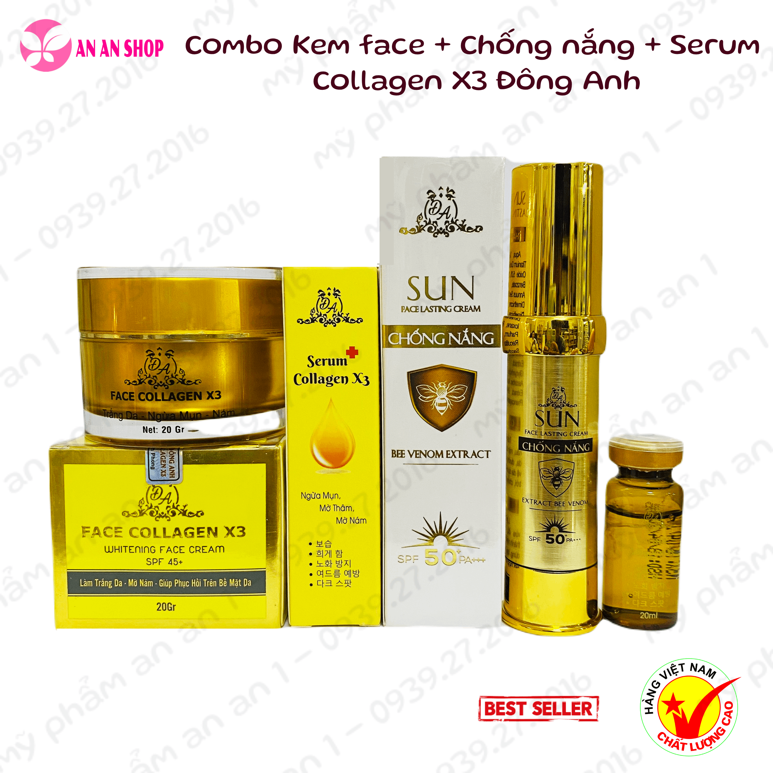 Combo Kem Face collagen X3 + Serum nám X3+ Kem Chống nắng Collagen X3 Đông Anh - Chính hãng