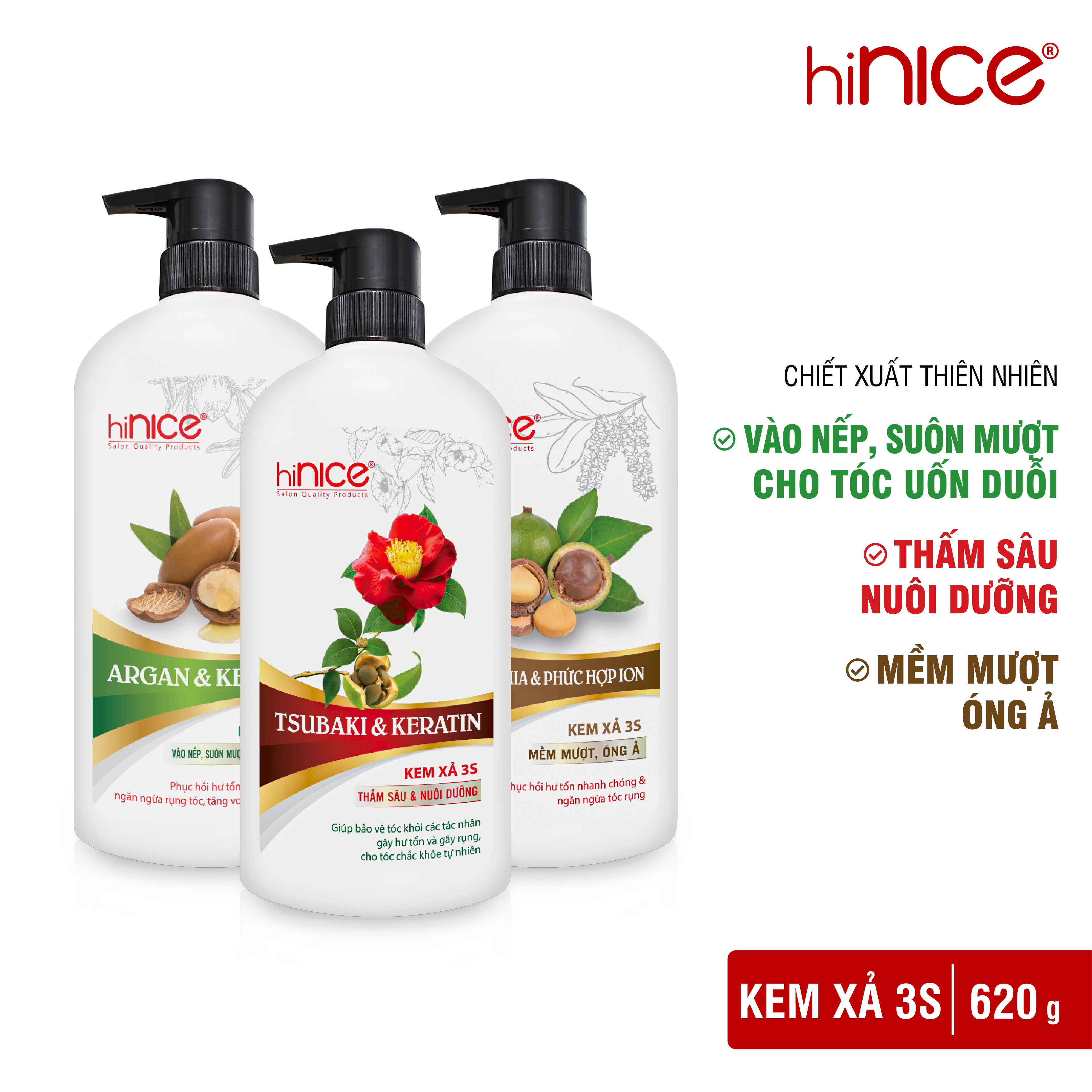 Dầu Xả Tóc 3S Hinice Suôn Mượt Óng Ả Thấm Sâu & Nuôi Dưỡng 620G