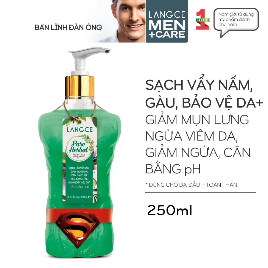 [Hcm]Tắm Gội Sạch Vẩy Nấm Gàu Bảo Vệ+ Da Ngừa Mụn Lưng 250Ml Langce Dành Cho Nam