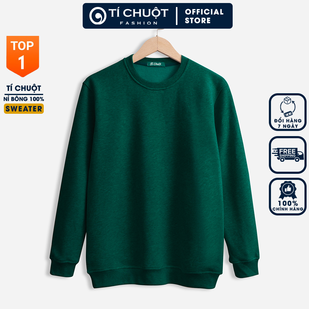 Áo sweater nam nữ trơn áo tay dài basic form rộng chất liệu nỉ bông dày mềm mịn - Tí Chuột Studio