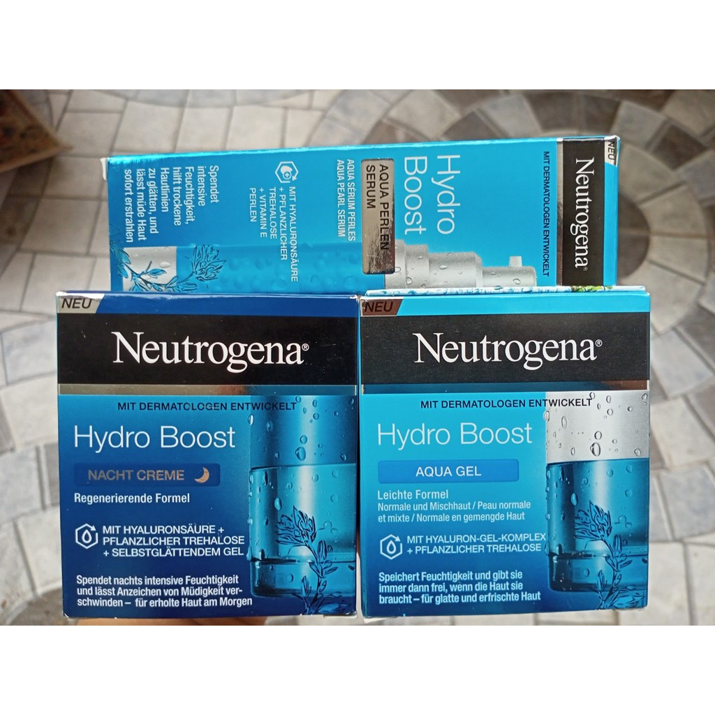 Bộ Serum + Kem Dưỡng Ẩm Cấp Nước Ngày Và Đêm Cho Da Khô Neutrogena Hydro Boost Aqua Cream - Đức