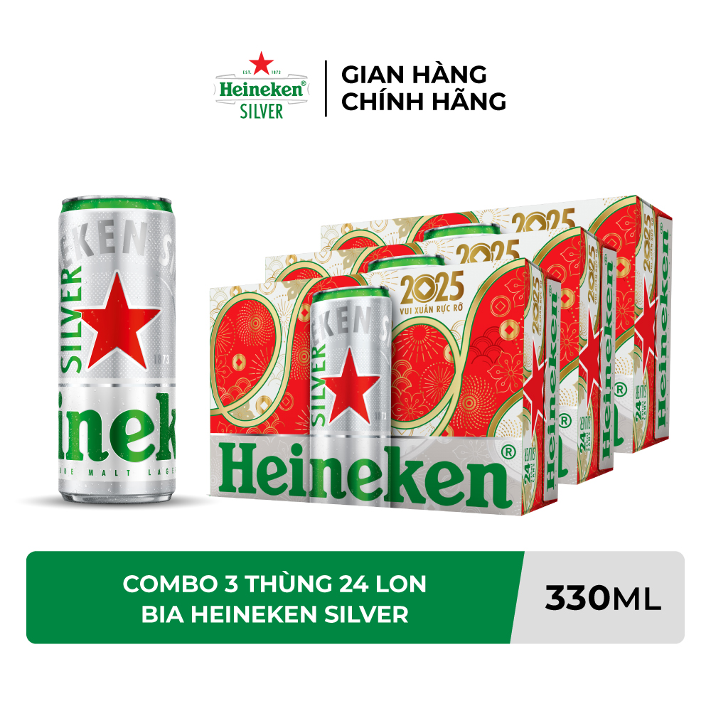 Combo 3 Thùng 24 lon bia Heineken Silver 330ml/lon - Bao Bì Xuân