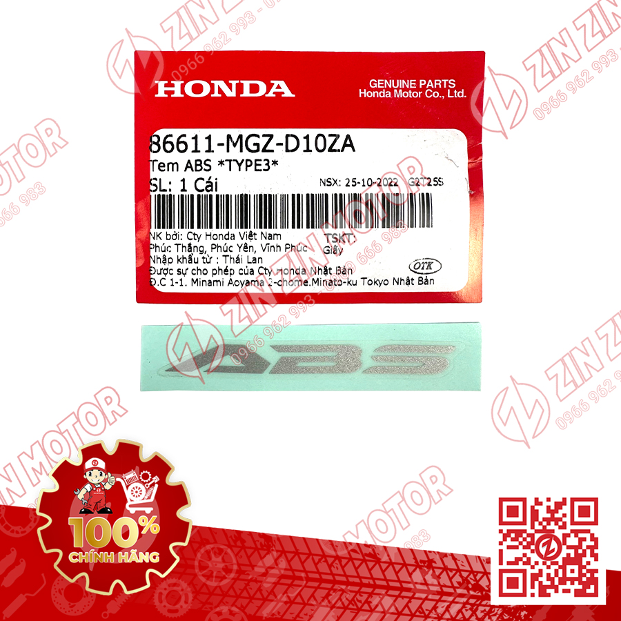 Tem AB 2020 Zin Tem Rời Xe AirBlade 150 Xanh Xám Đen 2021 Phiên Bản Đặc Biệt Chính Hãng Honda - ZZM