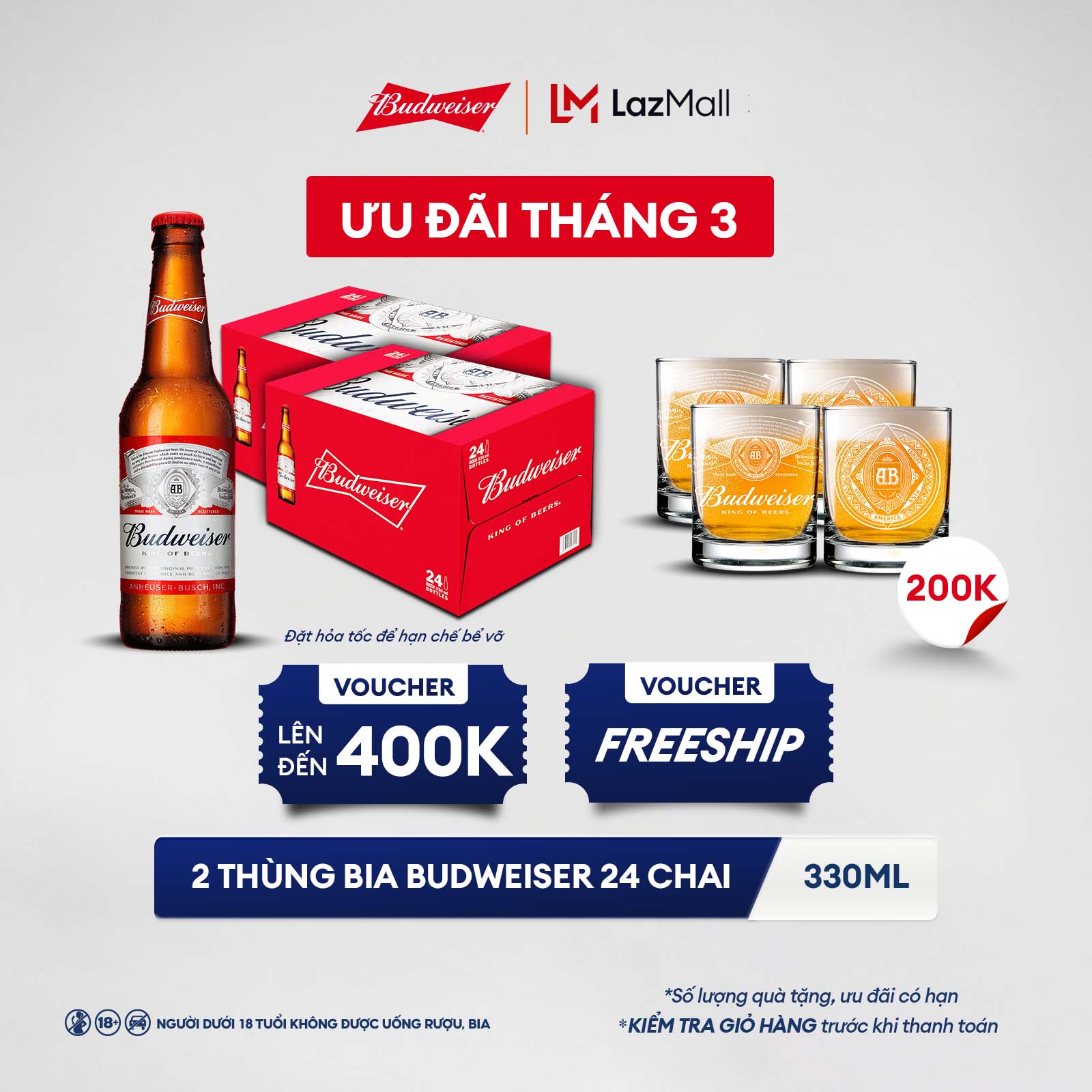 Combo 2 Thùng 24 Chai Bia Budweiser Chính Hãng (330ml/chai)