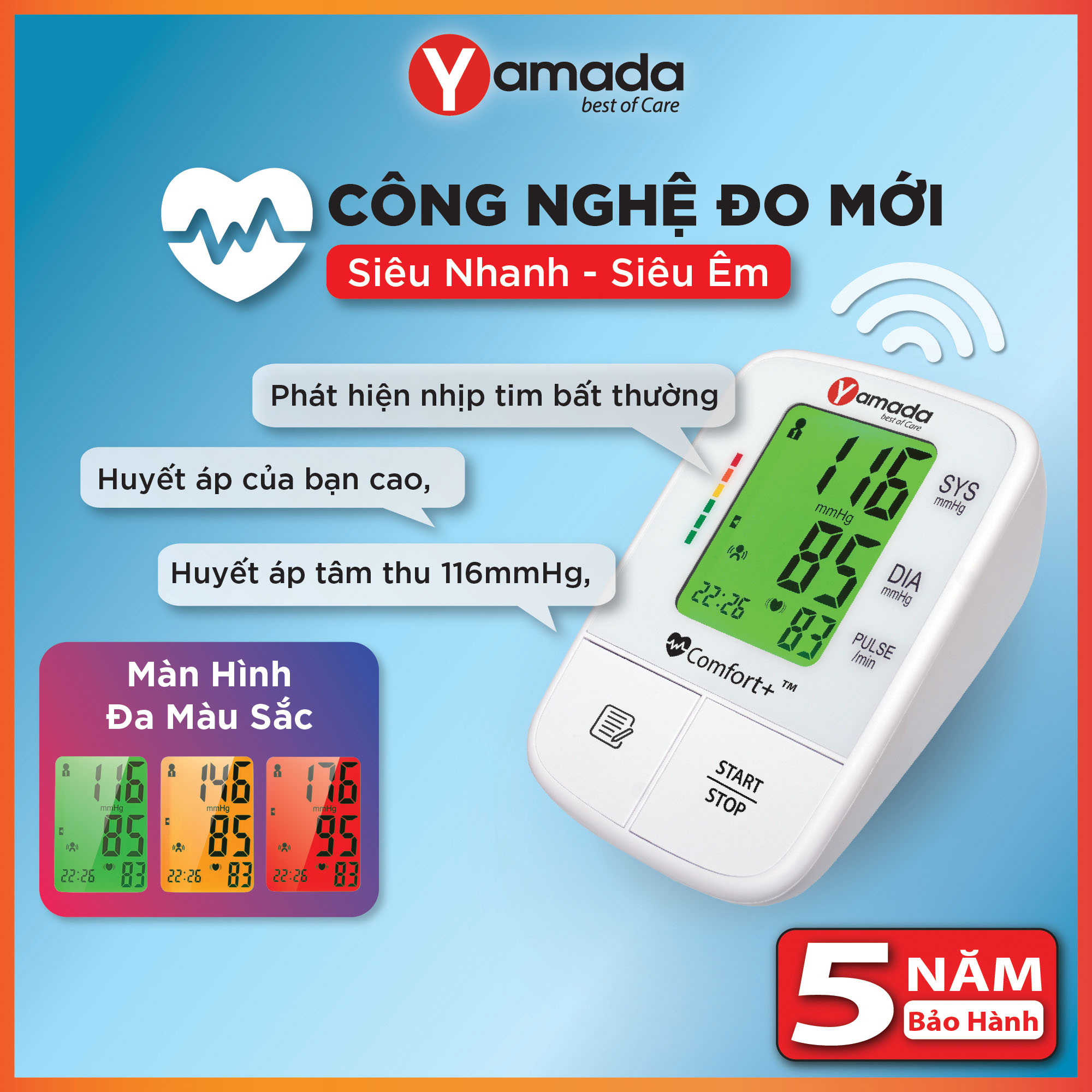 Máy Đo Huyết Áp Điện Tử Yamada 6191 - Bắp Tay, Màn Hình Đa Màu, Trợ Lý Giọng Nói Tiếng Việt