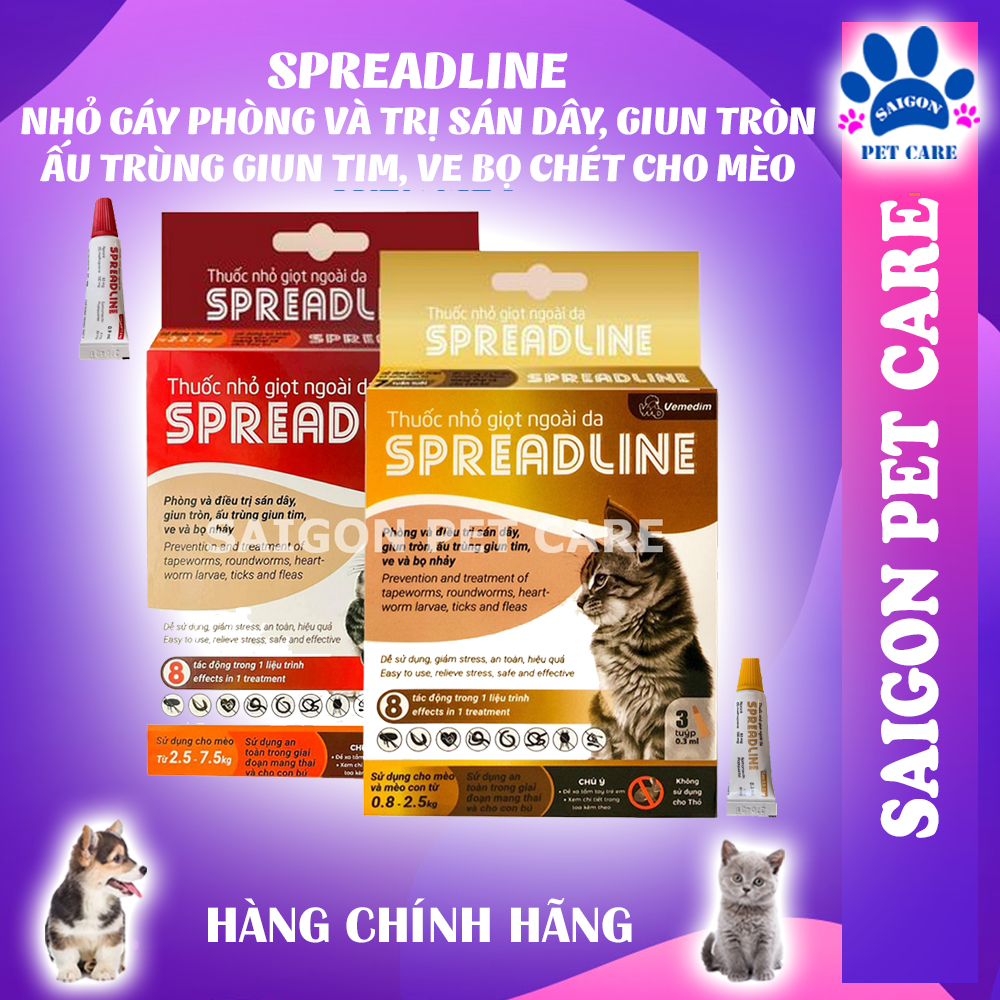 Vemedim Spreadline - Nhỏ gáy phòng và trị giun sán ve rận bọ chét cho mèo (1 tuýp)