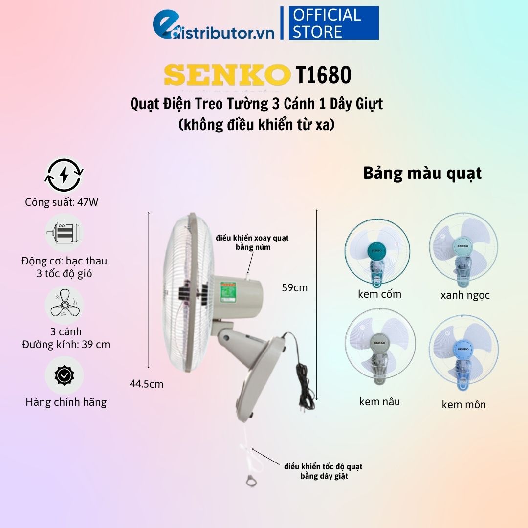 Quạt Treo Remote SENKO TR1683 ( Có Remote) / TR1628 (Có Điều Khiển Từ Xa) - Quạt T1682 / T1680 ( 1 DÂY ĐIỀU KHIỂN TỐC ĐỘ Không Có Điều Khiển Từ Xa) - Hàng Chính Hãng - Bảo Hành 12 Tháng - Quạt Treo Tường Senko Có Remote TR1628 (Tương tự mã TR1683)