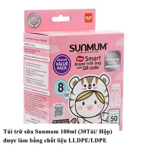 Túi trữ sữa Sunmum Khoá 3 zip siêu kín Túi trữ sữa 250ml và 100ml Hộp 50 túi