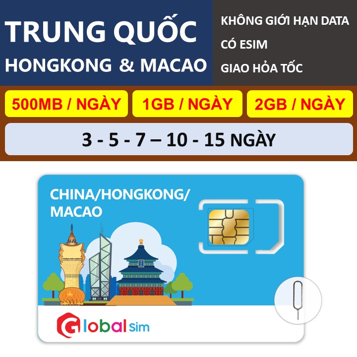 Sim Trung Quốc HongKong Macao - Không Giới Hạn Data. Chưa kích hoạt.