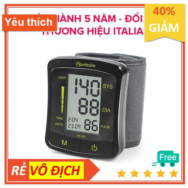 Máy đo huyết áp cổ tay Norditalia BP500 nhỏ gọn tiện lợi dễ mang đi đo được huyết áp nhịp tim dạng đồng hồ đeo tay có thanh trạng thái huyết áp cao hoặc thấp bảo hành 5 năm công nghệ ý