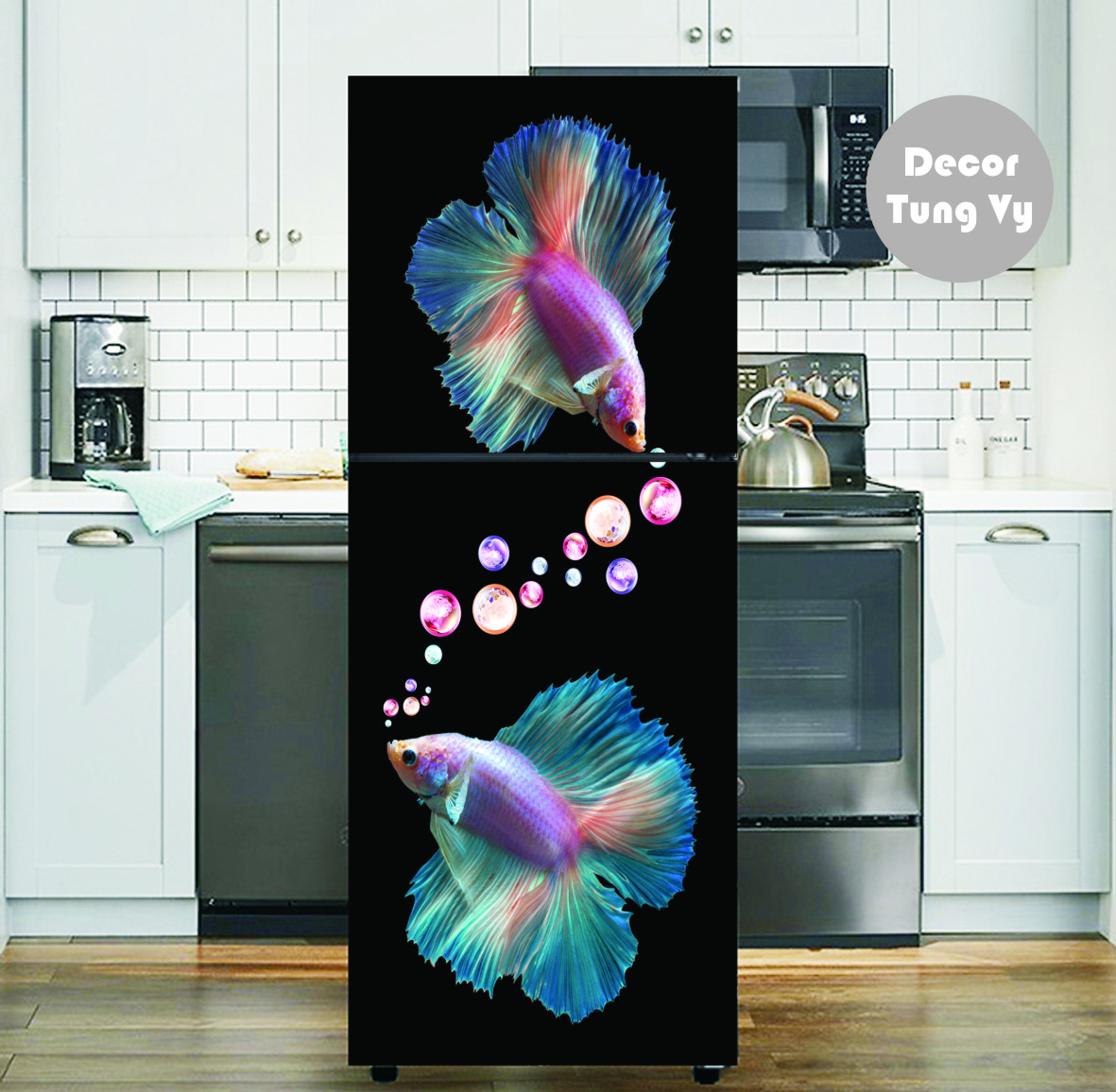 Decal dán tủ lạnh - dán kính - máy giặt  trang trí tường ( TRANH CÁ TÀI LỘC  PHONG THỦY )