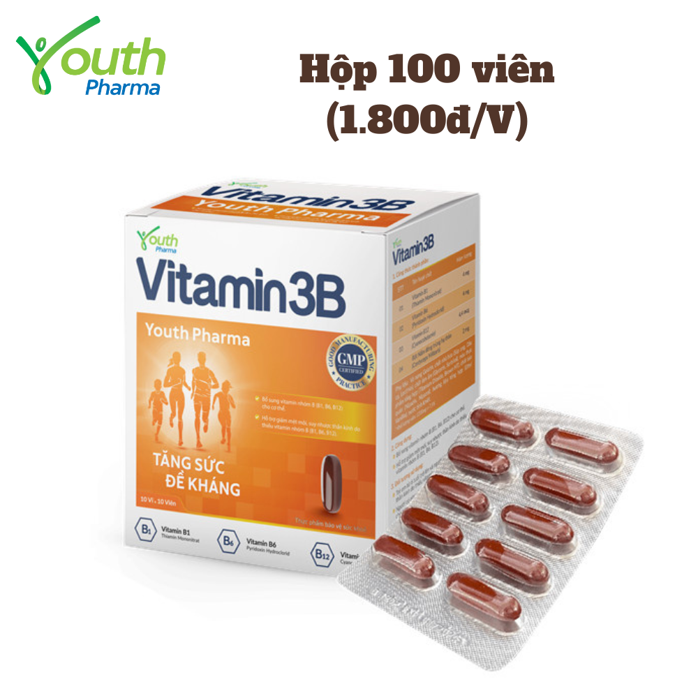 VITAMIN 3B 10X10 (Hộp 100 Viên) - Bổ sung vitamin nhóm B (B1 B6 B12) cho cơ thể. - Hỗ trợ giảm mệt mỏi suy nhược thần kinh