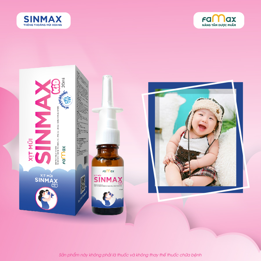 XỊT MŨI SINMAX KID DÀNH CHO TRẺ EM HỖ TRỢ GIẢM SỔ MŨI NGHẸT MŨI 20ML