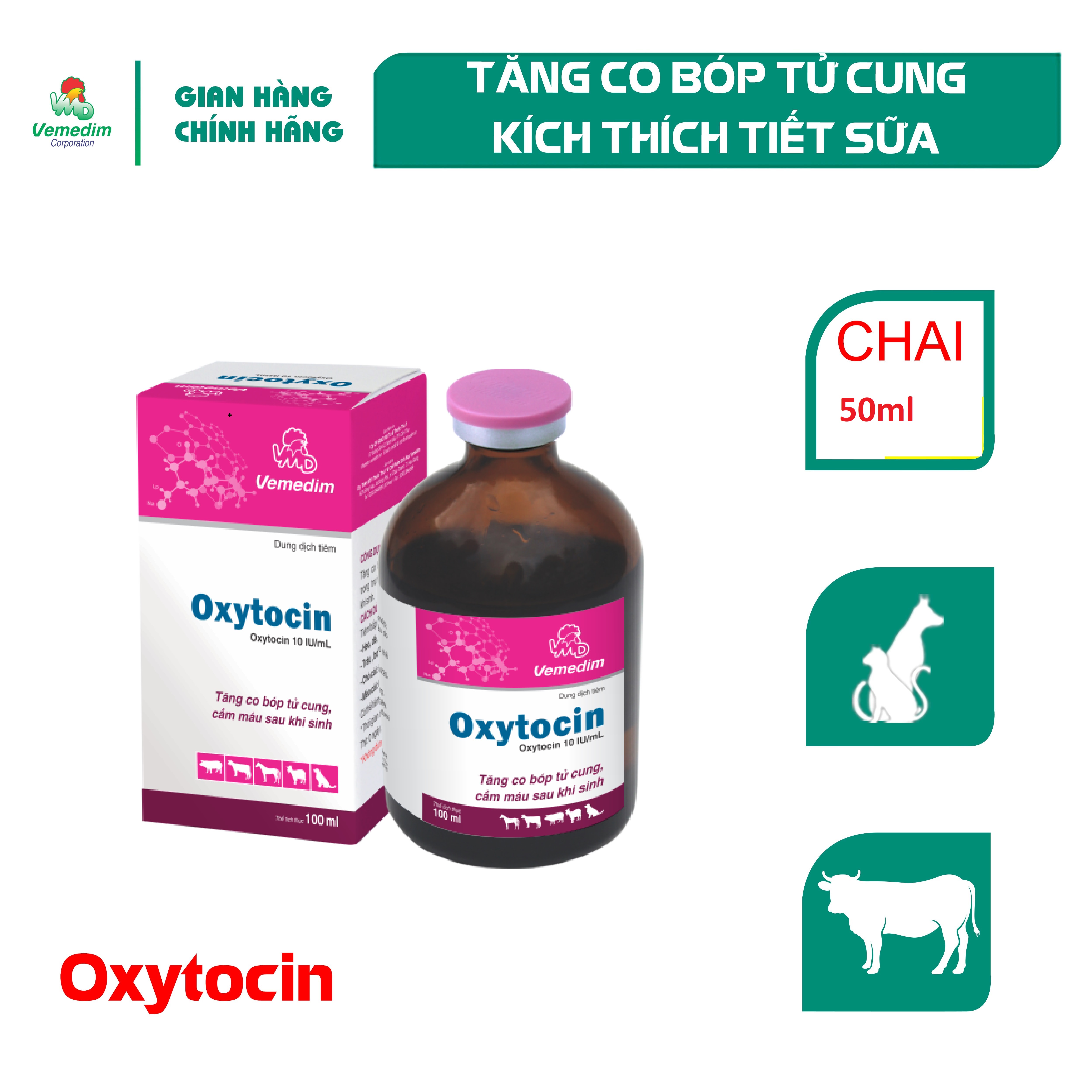 "Hoàn tiền đến 10%" Vemedim Oxytocin Tăng co bóp tử cung kích thích tiết sữa cho chó mèo gia súc cha