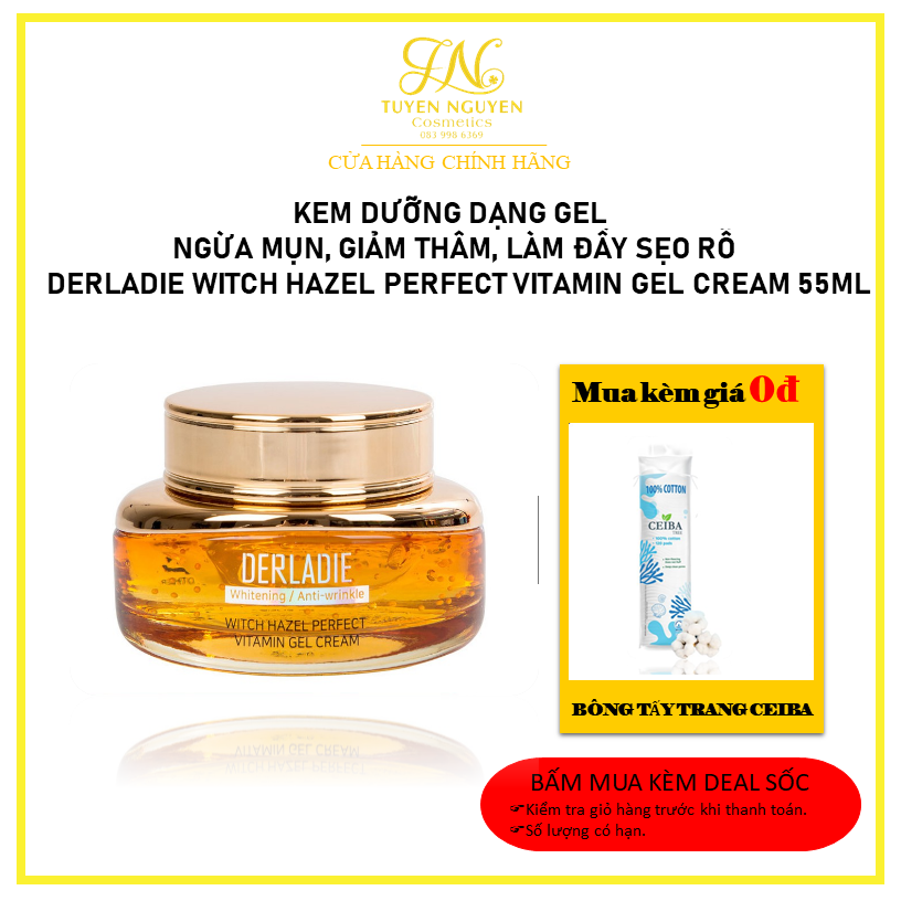 [Hcm]Kem Dưỡng Dạng Gel Ngừa Mụn Giảm Thâm Làm Đầy Sẹo Rỗ Derladie Witch Hazel Perfect Vitamin Gel Cream 55Ml