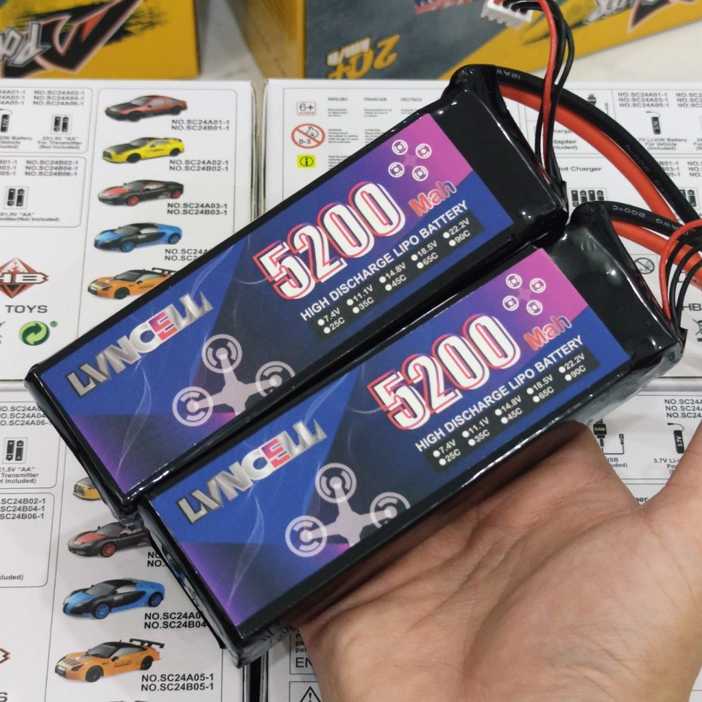 Pin Lipo LVNCELL 5200mah 2s 3s 65C dòng xả cao dùng cho xe điều khiển tàu thuyền tốc độ cao