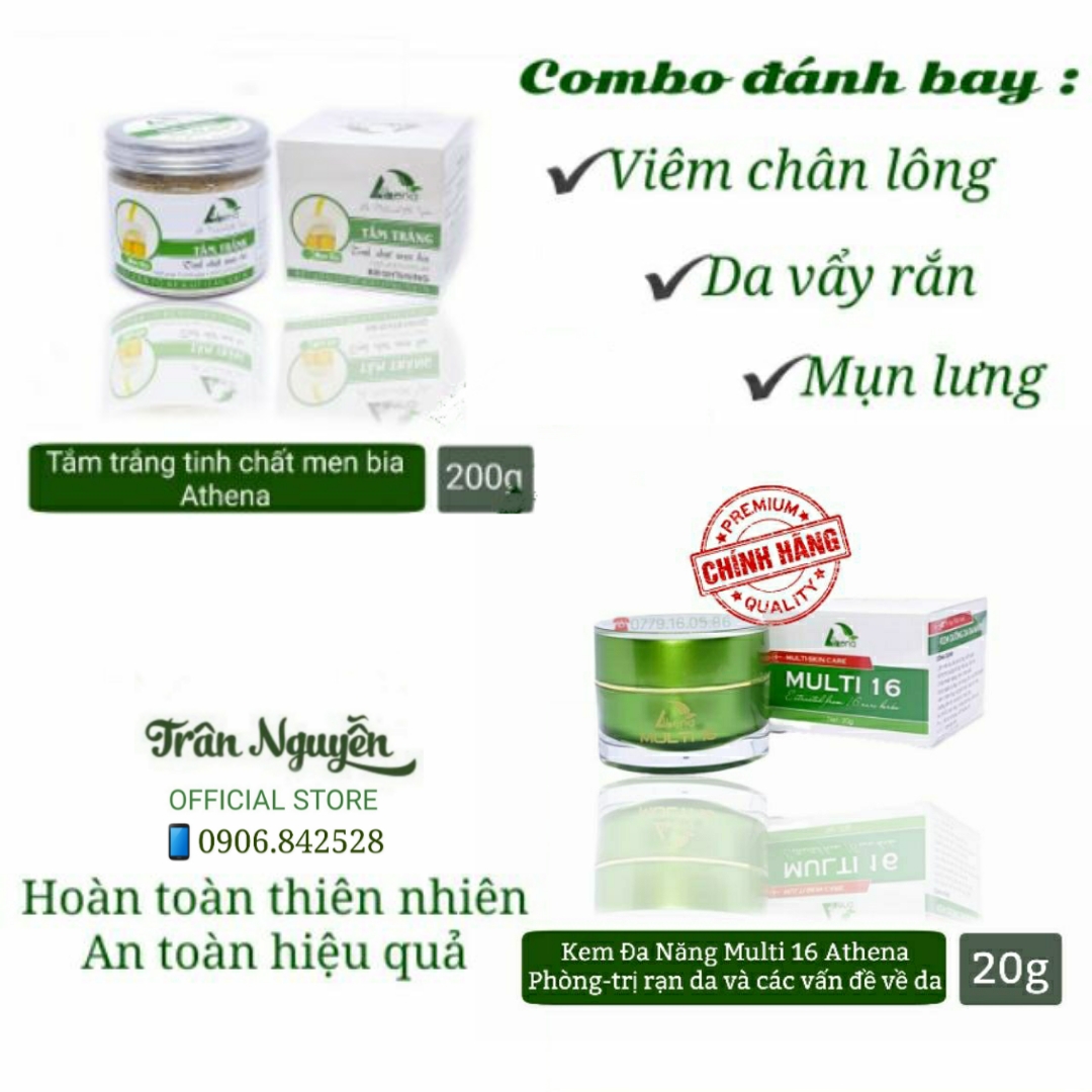 Combo Nhỏ Tắm Men Bia + Kem Multi 16 Athena 20G