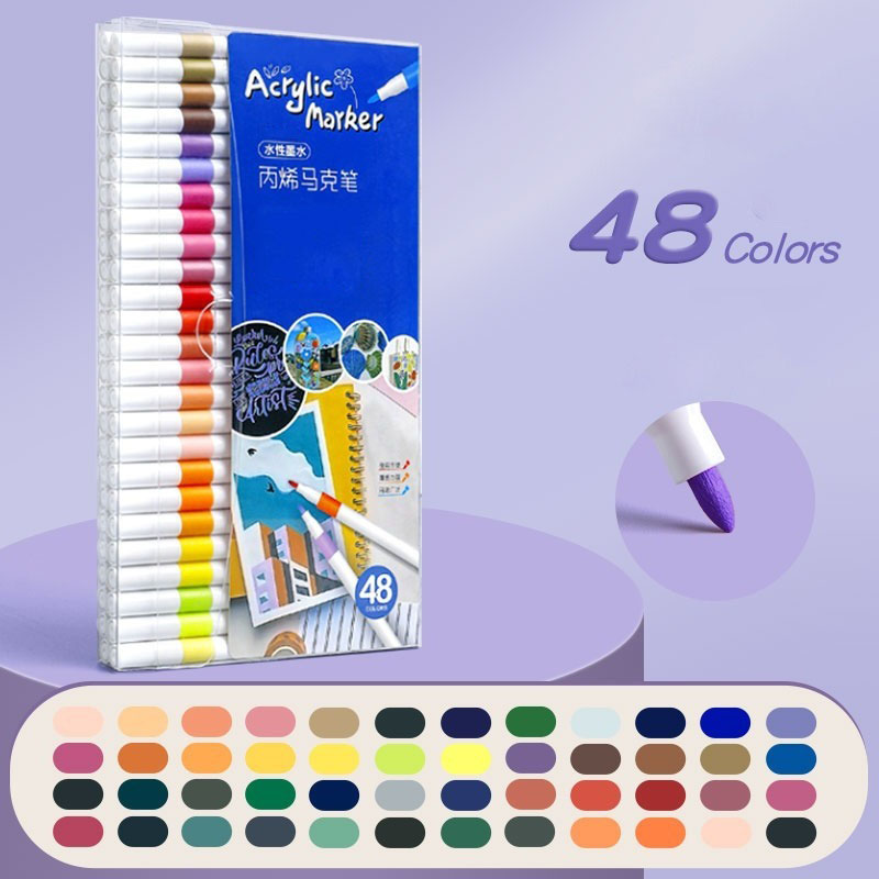 Bộ Bút Màu Dạ Acrylic Marker 24/48 Màu Vẽ Trên Mọi Chất Liệu Bộ 48 Bút Tô Màu Marker Màu Sắc Tươi Sá