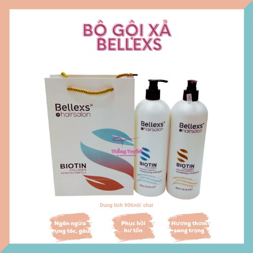 Bộ Dầu Gội Xả Bellexs Biotin Siêu Mượt 902ml