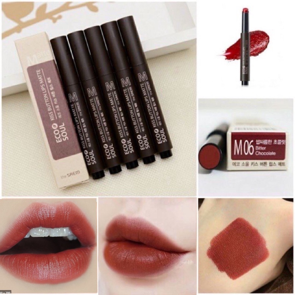 [Hcm]Son Lì Dạng Bấm Eco Soul Kiss Button Lips Matte The Saem (Hàn Quốc)