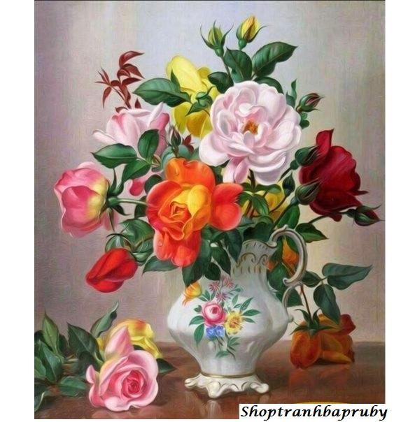 Tranh thêu Bình Hoa Cổ LV3367 kích thước 50 x 60 cm