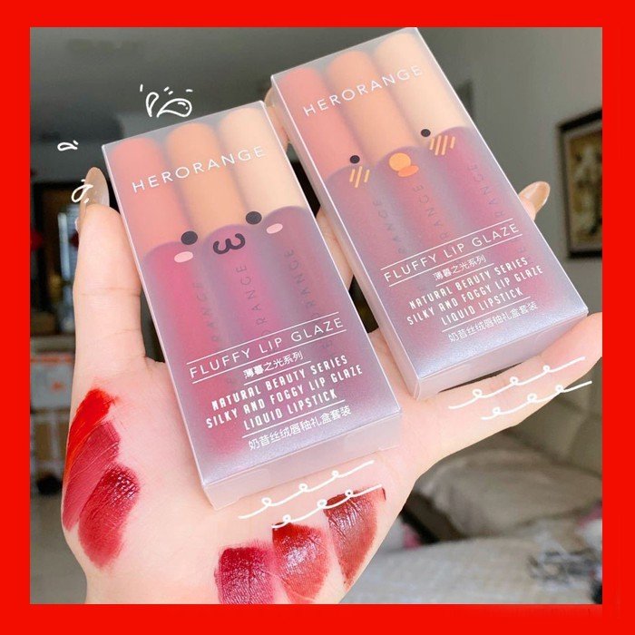 Set 3 Cây Son Kem Lì Herorange Fluffy Lip Glaze - Son Kem Siêu Xinh Chất Mềm Và Mịn