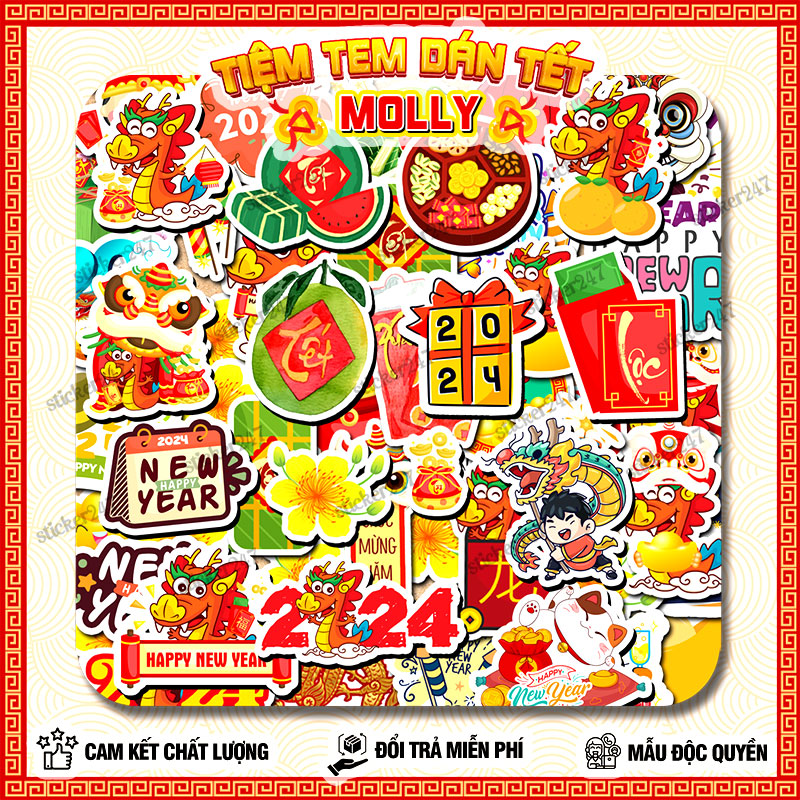 Tem Tết Decal Dán Tết Giáp Thìn Năm 2024 🌈𝑭𝒓𝒆𝒆𝒔𝒉𝒊𝒑 Decal Trang Trí Bao Lì Xì chống nước cắt sẵn tran