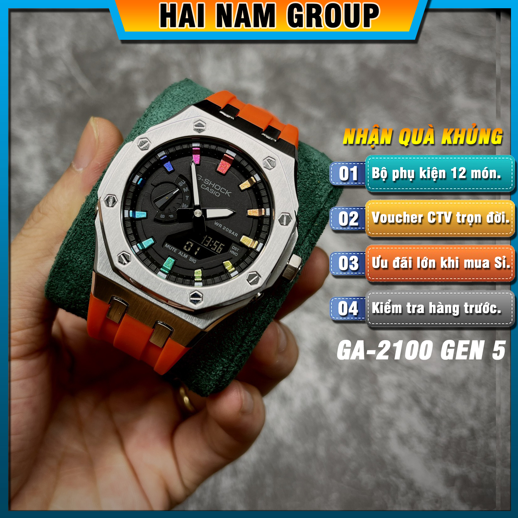 Đồng hồ nam G-SHOCK GA-2100-1A Custom Ap Gen 5 HNG504 Dây nhựa vỏ thép - Full chức năng - Đầy đủ phụ kiện