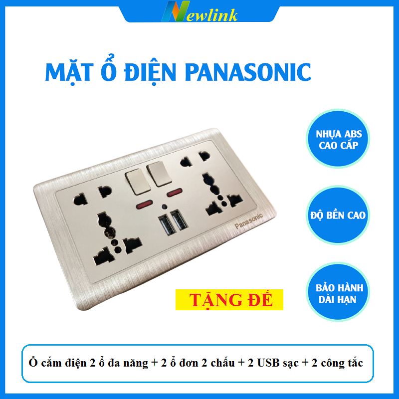 Ổ Cắm, Công Tắc Điện Đa Năng, 2 USB 2.1A Âm Tường mạ đồng PANASONIC TẶNG ĐẾ NỔI