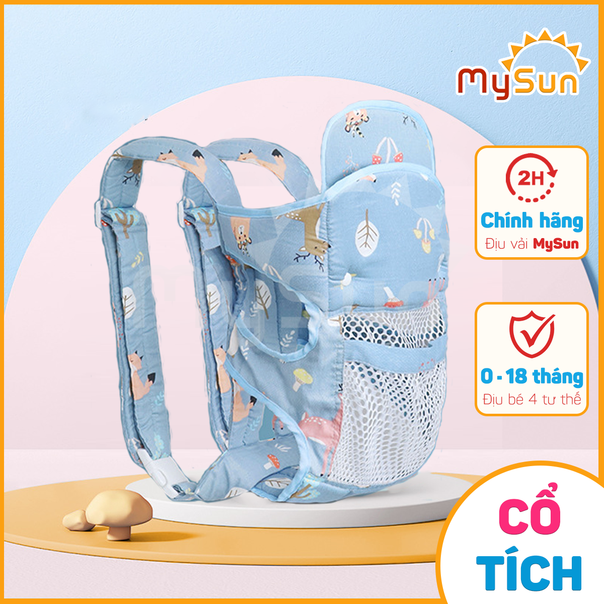 Địu vải lưới cho em bé sơ sinh 4 tư thế đi xe máy có đỡ cổ an toàn MySun