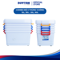 Combo 5 thùng nhựa vuông Duy Tân dung tích 15L 30L 55L 90L nhựa PP - Đựng đồ đựng thực phẩm