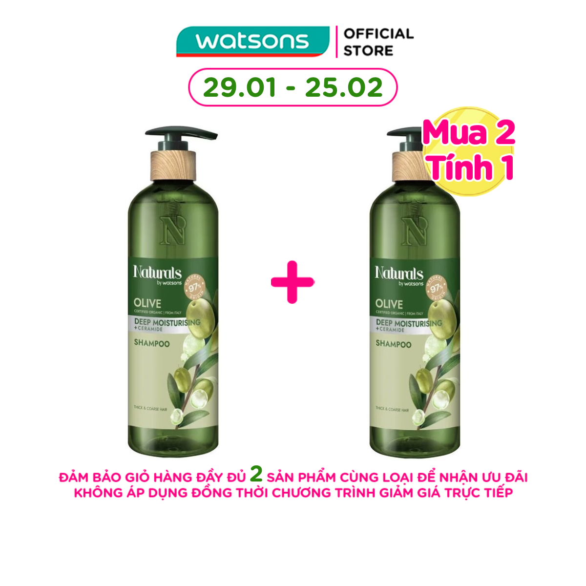 Dầu Gội Naturals By Watsons Deep Moisturishing Dưỡng Ẩm Sâu Chiết Xuất Olive 490ml