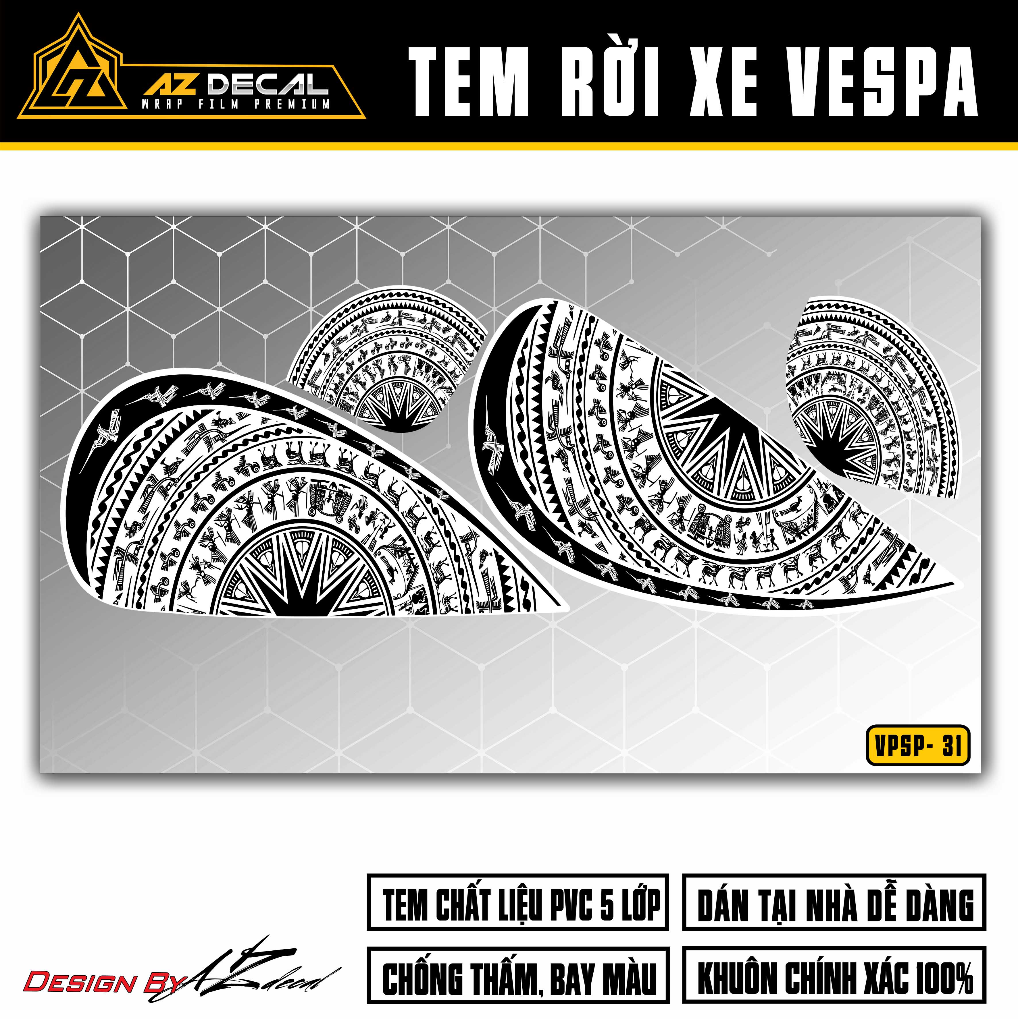 Tem Rời Dán Xe Vespa Sprint/Primavera Mẫu Trống Đồng | VPSP31 | Decal Chế Dán Xe Vespa Đẹp Cắt Khuôn Sẵn Dễ Dán - Azdecal