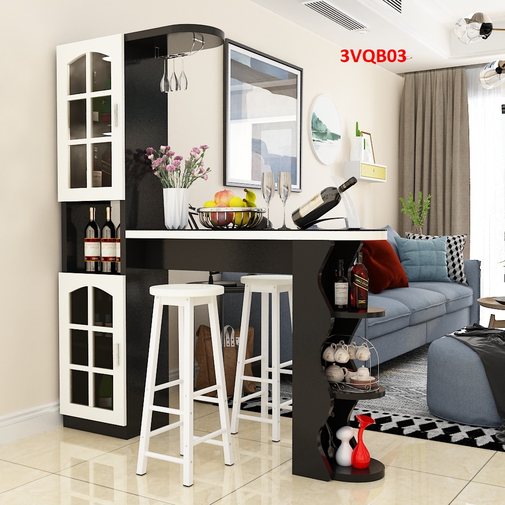 Quầy bar mini quầy bar kiêm vách ngăn phòng khách nhà bếp 3VQB03A ( Không kèm ghế )