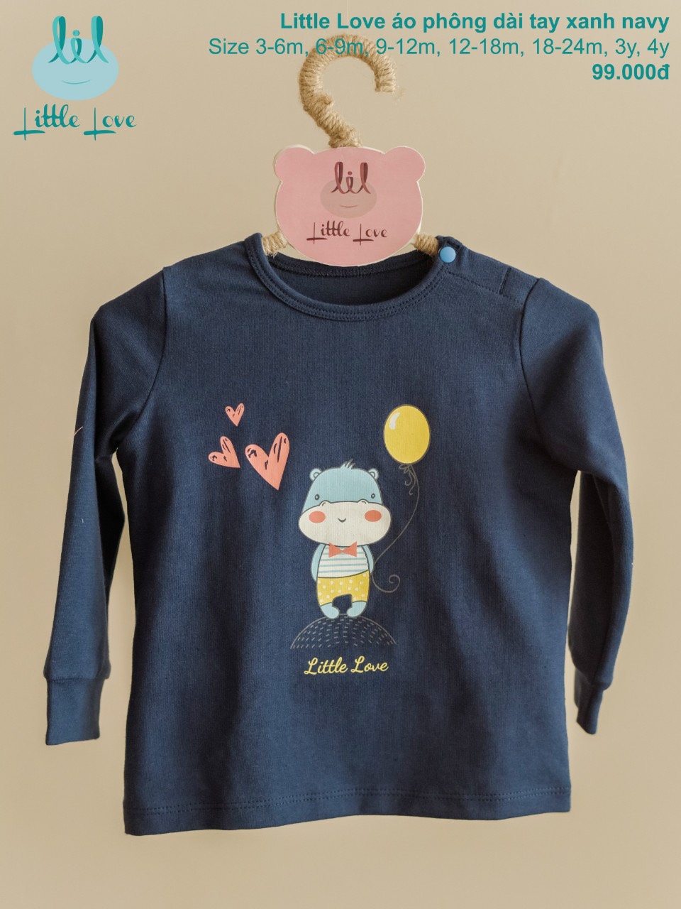 [CHÍNH HÃNG] Áo phông dài tay cài vai họa tiết trẻ em Little Love