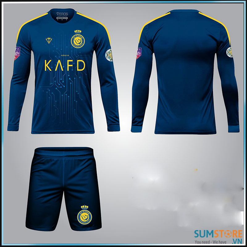 Bộ Đồ Bóng Đá Al Nassr Xanh Đen Tay Dài 2025 - Áo Đá Bóng Thun Lạnh Mát Mẻ