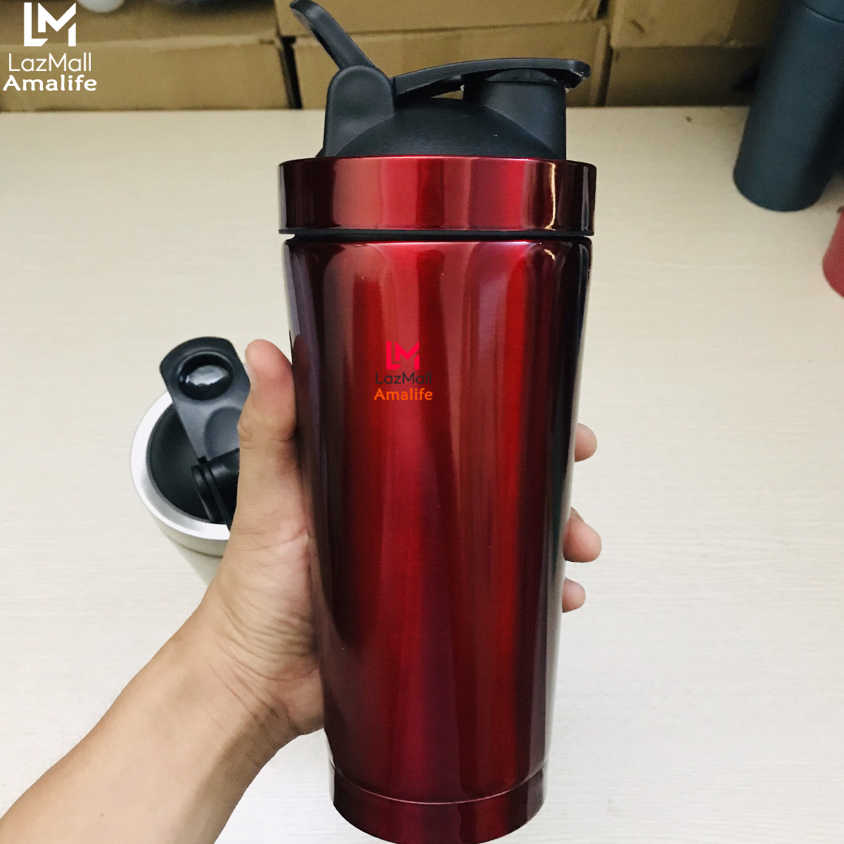 Bình Lắc Shaker Inox Tập Gym - Chọn Màu - Bình LắcThể Thao Du Lịch Hãng Amalife – Kèm Bóng Lò Xo Lắc