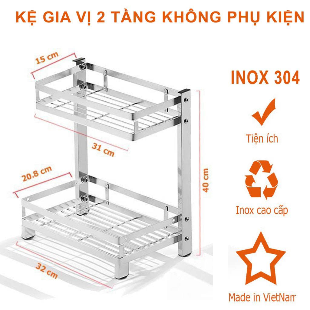 Kệ đựng gia vị inox 304 2 tầng 3 tầng nhà bếp Kệ để đồ nhà bếp đa năng siêu bền gọn gàng không gian 