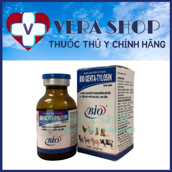 BIO GENTA TYLOSIN 20ML - Thuốc trị nhiễm trùng đường hô hấp thở khó cho trâu bò heo dê chó mèo cừu g