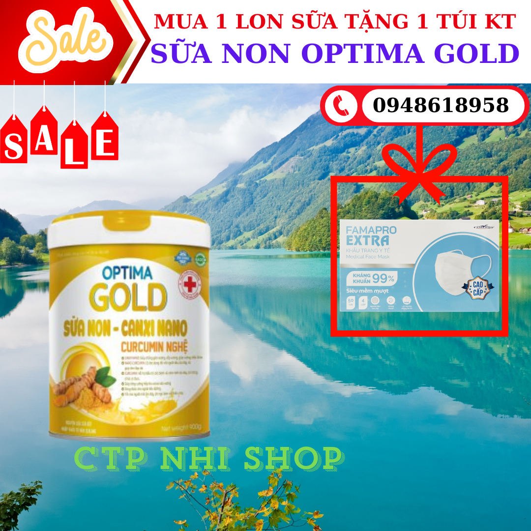 Sữa OPTIMA GOLD Chứa Sữa Non Canxi Nano Nghệ Tốt Cho Người Đau Dạ Dày - Lon/900g (Quà tặng kèm)